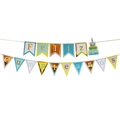 Colorful Feliz Cumpleaños Spanish birthday banner with matching cake topper decorations - Fish Tail Triangle Gold Stamping Spanish