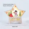 30cm wooden star LED decor with snowman and Merry Christmas sign, uses 2x AAA batteries - Star Snowman