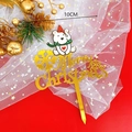 Golden Merry Christmas acrylic cake topper with cartoon polar bear and red hat, 10cm size - Polar Bear Style - Gold