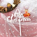 White acrylic Merry Christmas cake topper with cute cartoon reindeer and cutout design - White Reindeer - English Text