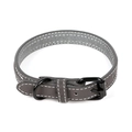 Adjustable grey PU leather dog collar with white stitching and black metal buckle - Gray