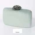 Elegant mint green velvet evening clutch bag with sparkling green rhinestone floral clasp - 17.5×5×13.5cm / Light Green