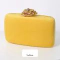 Yellow velvet evening clutch bag with crystal rose clasp and detachable chain strap - 17.5×5×13.5cm / Yellow