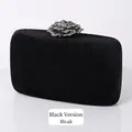 Elegant black velvet clutch bag with a flower-shaped rhinestone clasp for evening parties - 17.5×5×13.5cm / Black