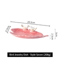 Pink feather-shaped ceramic jewelry tray with white birds and 20.5cm length - Style 7 (Pink Long Leaf Double Bird)