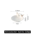 White ceramic bird jewelry tray with floral relief patterns, 12.8cm diameter dish - Style 1 (White Round Double Bird)