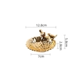 Golden ceramic jewelry tray with two bird statues and elegant wavy edges, size 12.8x7cm - Style 3 (Gold Round Double Bird)