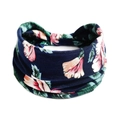 Boho Yoga Stirnband in Dunkelblau mit pinkem Tropenmuster und elastischem Stoffgewebe - Dunkelblau Tropisches Blumenmuster(#18)