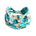 Elastisches Baumwoll-Stirnband mit blauen Rosen-Blumenmustern auf weißem Stoff - Weiß Blau Rose Braune Blätter(#22)