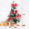 Desktop 60cm snow flocked Christmas tree with red berries, pine cones and burlap base - Style 3