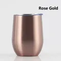 Insulated 12oz stainless steel wine tumbler in glossy rose gold with clear lid - 12oz / Rose Gold