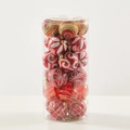 6cm Weihnachtsball-Set mit handgemalten roten und goldenen Schneeflocken im Rohr - 8cm Bemaltes Fass Rot / Rot