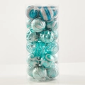 Tiffany-blaue und silberne 6cm handbemalte Weihnachtskugeln im zylindrischen Behälter - 8cm Bemaltes Fass Blau / Blau