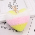 Yellow and pink gradient heart plush keychain with golden metal clasp and chain - 1 Stripe-Yellow White Pink / Silver Circular Single-ring Buckle