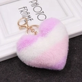 Pink and purple gradient plush heart keychain with a golden metal clasp for bags - 4 Stripes-Purple White Pink / Silver Circular Single-ring Buckle