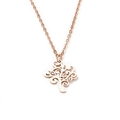 Polished rose gold stainless steel tree of life pendant necklace on a minimalist white base - Rose Gold Tree of Life