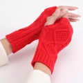 Chic red diamond-pattern knitted fingerless gloves with soft warm cable-knit texture - Red