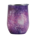 Insulated 12oz stainless steel wine tumbler with purple starry sky pattern and clear lid - 12oz / Starry Purple