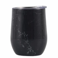 Black marble pattern stainless steel egg-shaped vacuum tumbler with clear lid - 12oz / Black Marble