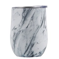 12oz stainless steel wine tumbler with white marble pattern finish and clear lid - 12oz / Dreamy White Marble