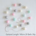 180cm kleurrijke wolvilt slinger met 20 roze en blauwe ballen aan henneptouw - Roze en Blauwe Ballenketting