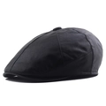 Klassische schwarze PU-Leder Schiebermütze mit Vintage-Achtkant-Design für Damen und Herren - Verstellbar / Schwarz