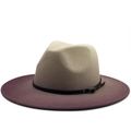 Tweekleurige wollen vilten fedora hoed in beige en bordeaux met een decoratieve leren riem - M (56-58cm) / Lichtpaars Patchwork