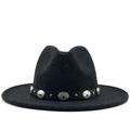 Detail of wool fedora hat featuring a black leather band with vintage silver studs - M (56-58cm) / Black