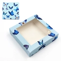 Scatola per ciglia in carta azzurra con motivo a farfalla e finestra trasparente - Base Blu Farfalla Blu-N. 31