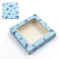 Scatola quadrata blu per ciglia finte con farfalle e finestra trasparente - Base Blu Farfalla Colorata-N. 32