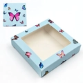 Scatola per ciglia quadrata blu in carta con motivi di farfalle e finestra trasparente - Base Blu Farfalle Multiple-N. 30