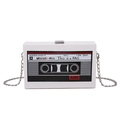 Bolso bandolera retro blanco con forma de cinta de casete y cadena de metal plateada - Blanco