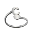 Detail of silver stainless steel open ring with letter C and heart design - Letter C / Steel