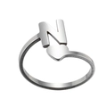 Close-up of silver stainless steel adjustable ring featuring letter N and small heart - Letter N / Steel