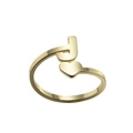 Detail of adjustable gold ring featuring letter J design and small heart element - Letter J / Gold