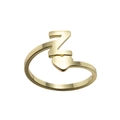 Detail of gold letter Z open ring featuring a heart motif with polished metal finish - Letter Z / Gold