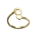 Detail of adjustable gold heart and circle ring with an open band design - Letter O / Gold