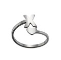 Detail of silver stainless steel open ring featuring letter X and heart design - Letter X / Steel