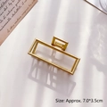 Matte gold hollow geometric metal hair claw clip with rectangle design and spring clasp - Matte Gold Medium Rectangle Claw / Approx 7.0*3.5cm