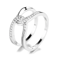 Verstrengelde dubbele ring in zilver met fonkelende zirkonia pavézetting - US Maat 9 / Witgoud