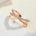 Fashionable rose gold multi-layer cross open ring featuring fine diamonds and center stone - Adjustable Open / Rose Gold