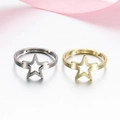 Minimalistische offene Sternringe aus Edelstahl in Gold und Silber mit rosa Schleife - 003 (Hohler Stern) / Gold