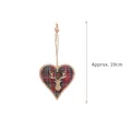 Rustic heart-shaped wooden Christmas ornament with red plaid fabric and deer silhouette - Wooden Ornament—Heart Reindeer