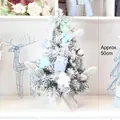 50cm mini pink snow-flocked Christmas tree with blue bows and burlap base - 50cm Blue Christmas Tree