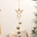 Glittery gold angel Christmas pendant with a cream bow and three decorative bells, 35cm - Angel Bell