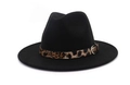 Classic black wide brim fedora hat with leopard print band and silver metal buckle - One Size / Leopard Decorative Buckle / Black