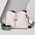 Minimalist white shell bag with herringbone wide strap and metal butterfly charm - White