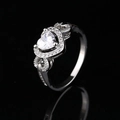 Fashionable silver heart zircon ring with sparkling pave setting on mirror reflection - White / US 6
