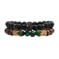 Set bracciale da uomo con corona, occhio di tigre e pietre opache nere su sfondo bianco - Corona Occhio di Tigre + Corona Pietra Opaca 1
