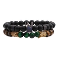 Set di bracciali con perle in pietra occhio di tigre opaca e ciondoli corona dorati - Corona Occhio di Tigre + Corona Pietra Opaca 3
